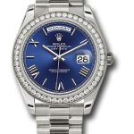 Rolex White Gold Day-Date 40 Watch – Bezel – Blue Bevelled Roman Dial – President Bracelet – 228349RBR