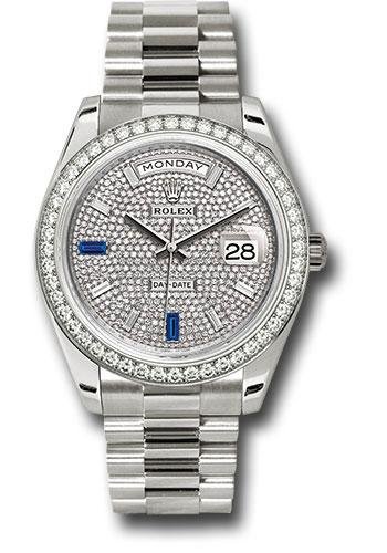 Rolex White Gold Day-Date 40 Watch – White Gold Bezel – Diamond Paved Baguette Diamond Dial – President Bracelet – 228349RBR dp7d2sp