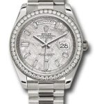 Rolex White Gold Oyster Perpetual Day-Date 40 – Diamond Bezel – Meteorite Baguette Diamond Dial – President Bracelet – 228349RBR mtbdp