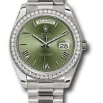 Rolex White Gold Day-Date 40 Watch – Bezel – Olive Green Bevelled Roman Dial – President Bracelet – 228349RBR