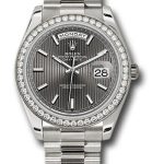 Rolex White Gold Day-Date 40 Watch – Bezel – Dark Rhodium Stripe Motif Index Dial – President Bracelet – 228349RBR rsmip
