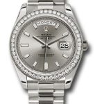 Rolex White Gold Day-Date 40 Watch – White Gold Bezel – Silver Baguette Diamond Dial – President Bracelet – 228349RBR