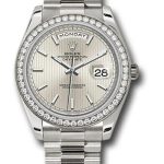 Rolex White Gold Day-Date 40 Watch – Bezel – Silver Stripe Motif Index Dial – President Bracelet – 228349RBR ssmip