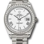 Rolex White Gold Day-Date 40 Watch – Bezel – White Bevelled Roman Dial – President Bracelet – 228349RBR