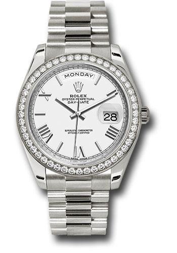 Rolex White Gold Day-Date 40 Watch – Bezel – White Bevelled Roman Dial – President Bracelet – 228349RBR