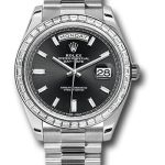 Rolex 950 Platinum Day-Date 40 Watch – Bezel – Black Baguette Diamond Dial – President Bracelet – 228396TBR bkbdp