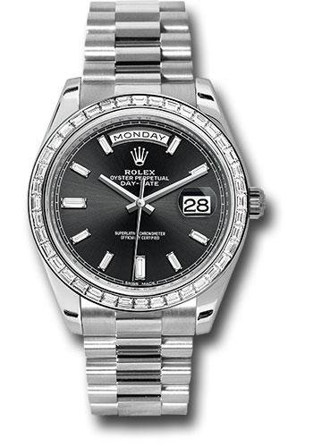 Rolex 950 Platinum Day-Date 40 Watch – Bezel – Black Baguette Diamond Dial – President Bracelet – 228396TBR bkbdp