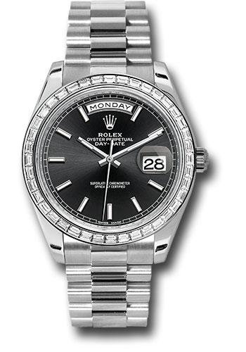 Rolex 950 Platinum Day-Date 40 Watch – Bezel – Black Index Dial – President Bracelet – 228396TBR