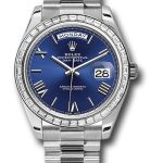Rolex 950 Platinum Day-Date 40 Watch – Bezel – Blue Bevelled Roman Dial – President Bracelet – 228396TBR
