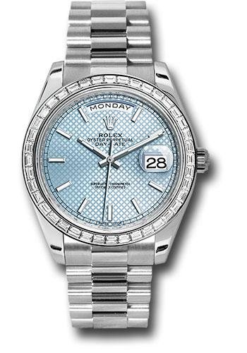 Rolex 950 Platinum Day-Date 40 Watch – Bezel – Ice Blue Diagonal Motif Index Dial – President Bracelet – 228396TBR ibdmip