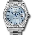 Rolex 950 Platinum Day-Date 40 Watch – Bezel – Ice Blue Quadrant Motif Bevelled Roman Dial – President Bracelet – 228396TBR ibqmrp