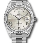 Rolex 950 Platinum Day-Date 40 Watch – Bezel – Silver Quadrant Motif Bevelled Roman Dial – President Bracelet – 228396TBR sqmrp