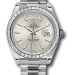 Rolex 950 Platinum Day-Date 40 Watch – Bezel – Silver Strip Motif Index Dial – President Bracelet – 228396TBR ssmip