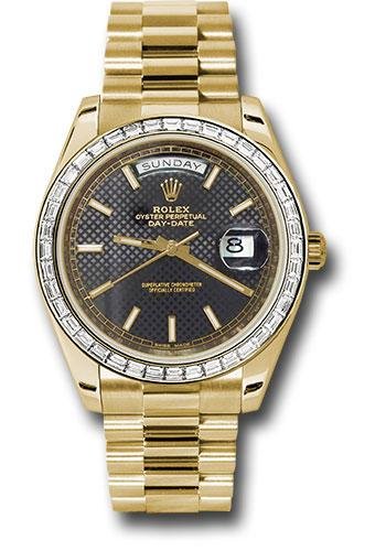 Rolex Yellow Gold Day-Date 40 Watch – Bezel – Black Diagonal Motif Index Dial – President Bracelet – 228398TBR bkdmip