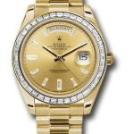 Rolex Yellow Gold Day-Date 40 Watch – Bezel – Champagne Baguette Diamond Dial – President Bracelet – 228398TBR chbdp