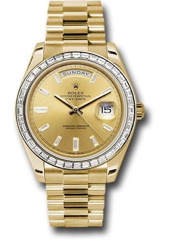 Rolex Yellow Gold Day-Date 40 Watch – Bezel – Champagne Baguette Diamond Dial – President Bracelet – 228398TBR chbdp