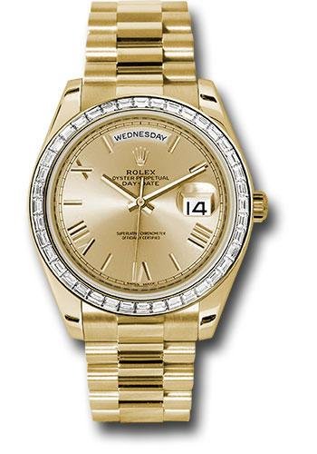 Rolex Yellow Gold Day-Date 40 Watch – Bezel – Champagne Bevelled Roman Dial – President Bracelet – 228398TBR
