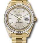 Rolex Yellow Gold Day-Date 40 Watch – Bezel – Silver Diagonal Motif Index Dial – President Bracelet – 228398TBR sdmip