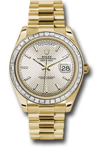 Rolex Yellow Gold Day-Date 40 Watch – Bezel – Silver Diagonal Motif Index Dial – President Bracelet – 228398TBR sdmip