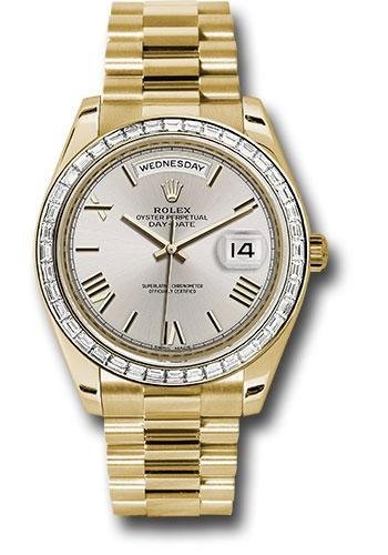 Rolex Yellow Gold Day-Date 40 Watch – Bezel – Silver Bevelled Roman Dial – President Bracelet – 228398TBR