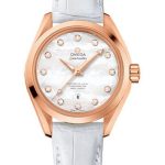 Omega Seamaster Aqua Terra 150 M Master Co-Axial Watch – 34 mm Sedna Gold Case – Mother-Of-Pearl Diamond Dial – White Leather Strap – 231.53.34.20.55.001