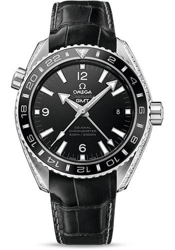 Omega Seamaster Planet Ocean 600 M Omega Co-Axial GMT Watch – 43.5 mm Platinum Case – Black Ceramic Bi-Directional Bezel – Black Dial – Black Leather Strap – 232.98.44.22.01.001