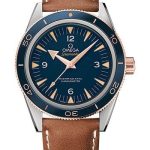 Omega Seamaster 300 Omega Master Co-Axial Watch – 41 mm Titanium Case – Sedna Gold Bezel – Blue Dial – Brown Leather Strap – 233.62.41.21.03.001