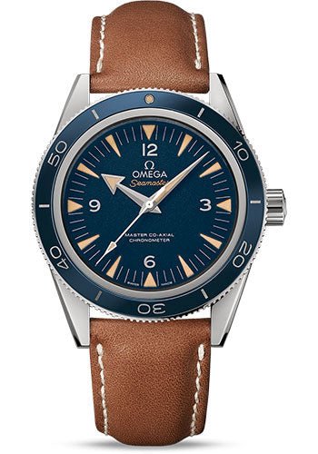Omega Seamaster 300 Omega Master Co-Axial Watch – 41 mm Titanium Case – Ceramic Bezel – Blue Dial – Brown Leather Strap – 233.92.41.21.03.001