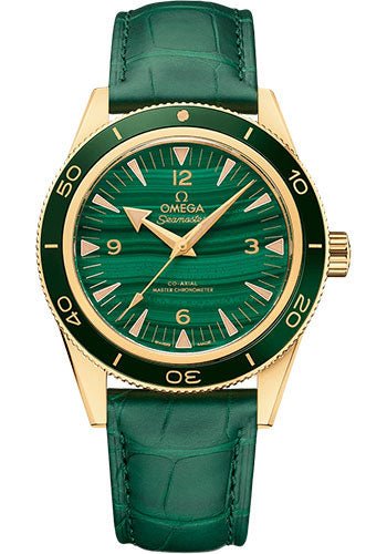 Omega Seamaster 300 Omega Co-Axial Master Chronometer – 41 mm Yellow Gold Case – Deep Green Dial – Green Leather Strap – 234.63.41.21.99.001