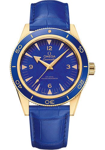 Omega Seamaster 300 Omega Co-Axial Master Chronometer – 41 mm Yellow Gold Case – Deep Blue Dial – Blue Leather Strap – 234.63.41.21.99.002