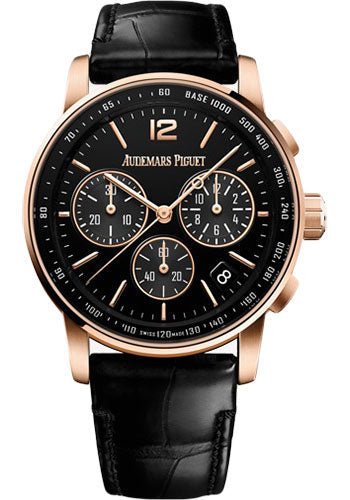 Audemars Piguet Code 11.59 by Audemars Piguet – Selfwinding Chronograph – 41mm Pink Gold Case – Black Dial – Black Alligator Strap – 26393OR.OO.A002CR.01