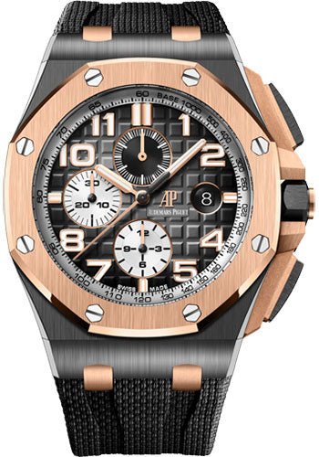 Audemars Piguet Royal Oak Offshore Selfwinding Chronograph Watch – 44mm Ceramic Pink Gold Case – Smoked Grey Dial – Grey Rubber Strap – 26405NR.OO.A002CA.01