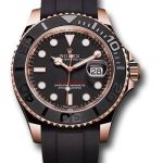 Rolex Everose Gold Yacht-Master 37 Watch – Matt Black Dial – Oysterflex Strap
