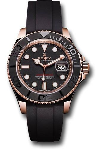Rolex Everose Gold Yacht-Master 37 Watch – Matt Black Dial – Oysterflex Strap