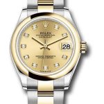 Rolex Steel and Yellow Gold Datejust 31 Watch – Domed Bezel – Champagne Diamond Dial – Oyster Bracelet – 278243