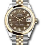 Rolex Steel and Yellow Gold Datejust 31 Watch – Domed Bezel – Dark Mother-of-Pearl Diamond Dial – Jubilee Bracelet – 278243 dkmdj