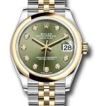 Rolex Steel and Yellow Gold Datejust 31 Watch – Domed Bezel – Olive Green Diamond Dial – Jubilee Bracelet – 278243