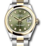Rolex Steel and Yellow Gold Datejust 31 Watch – Domed Bezel – Olive Green Diamond Dial – Oyster Bracelet – 278243