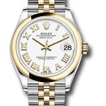 Rolex Steel and Yellow Gold Datejust 31 Watch – Domed Bezel – White Roman Dial – Jubilee Bracelet – 278243