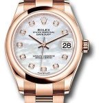 Rolex Everose Gold Datejust 31 Watch – Domed Bezel – Silver Diamond Dial – Oyster Bracelet – 278245