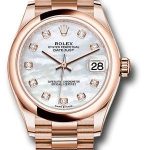 Rolex Everose Gold Datejust 31 Watch – Domed Bezel – Silver Diamond Dial – President Bracelet – 278245