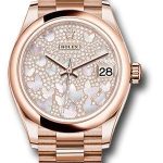Rolex Everose Gold Datejust 31 Watch – Domed Bezel – Diamond Paved Butterfly Dial – President Bracelet – 278245 pmopbp