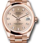 Rolex Everose Gold Datejust 31 Watch – Domed Bezel – Rose Diamond Dial – President Bracelet – 278245