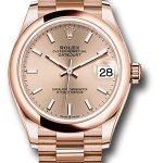Rolex Everose Gold Datejust 31 Watch – Domed Bezel – Rose Index Dial – President Bracelet – 278245