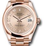 Rolex Everose Gold Datejust 31 Watch – Domed Bezel – Rose Roman Dial – President Bracelet – 278245
