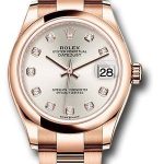 Rolex Everose Gold Datejust 31 Watch – Domed Bezel – Silver Diamond Dial – Oyster Bracelet – 278245