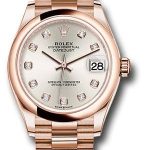 Rolex Everose Gold Datejust 31 Watch – Domed Bezel – Silver Diamond Dial – President Bracelet – 278245