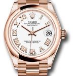 Rolex Everose Gold Datejust 31 Watch – Domed Bezel – White Roman Dial – President Bracelet – 278245