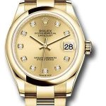 Rolex Yellow Gold Datejust 31 Watch – Domed Bezel – Champagne Diamond Dial – Oyster Bracelet – 278248