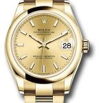 Rolex Yellow Gold Datejust 31 Watch – Domed Bezel – Champagne Index Dial – Oyster Bracelet – 278248
